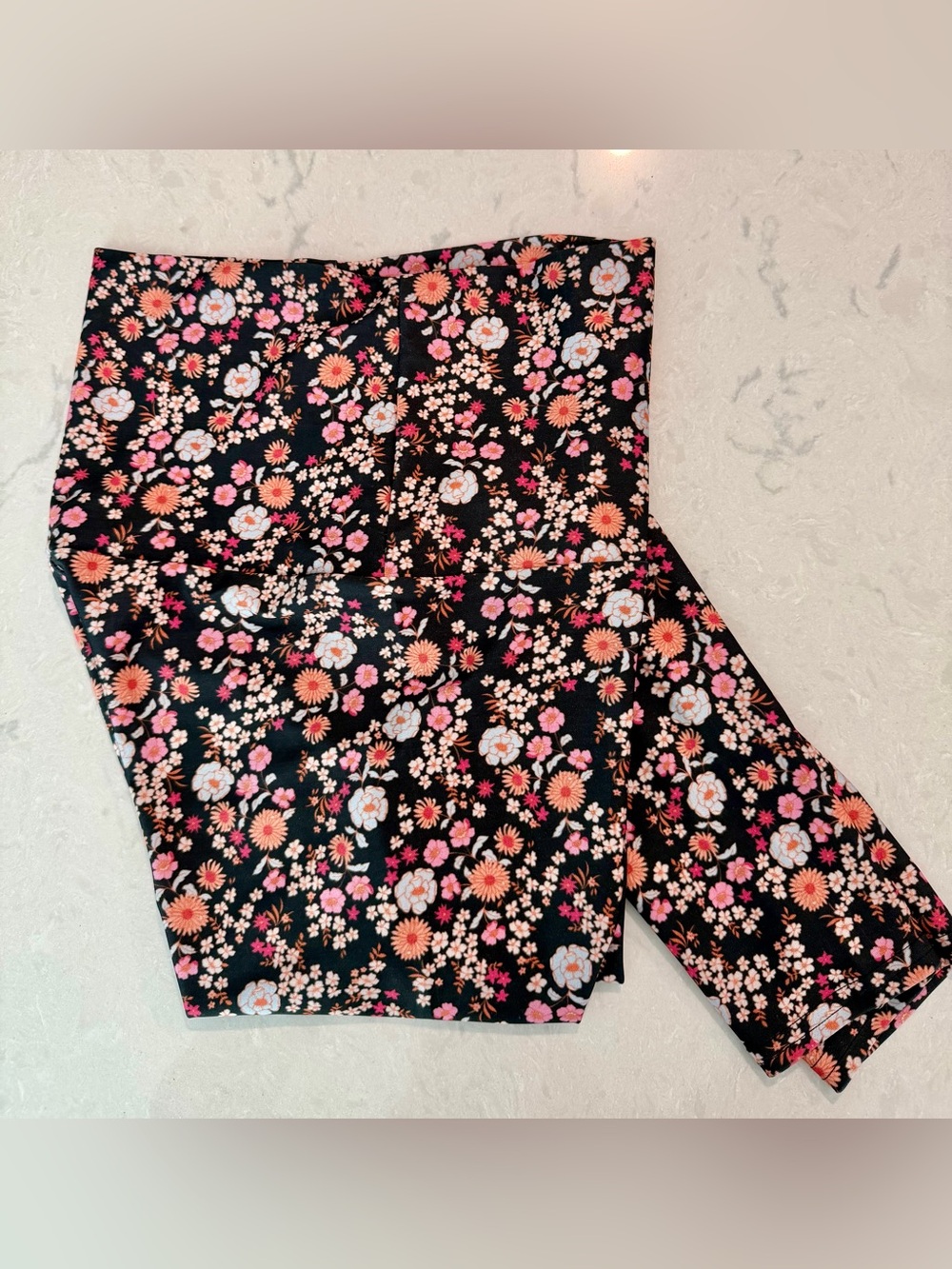 Emily Hsu Designs Black Floral High-Rise Leggings with Pink & Orange Blooms